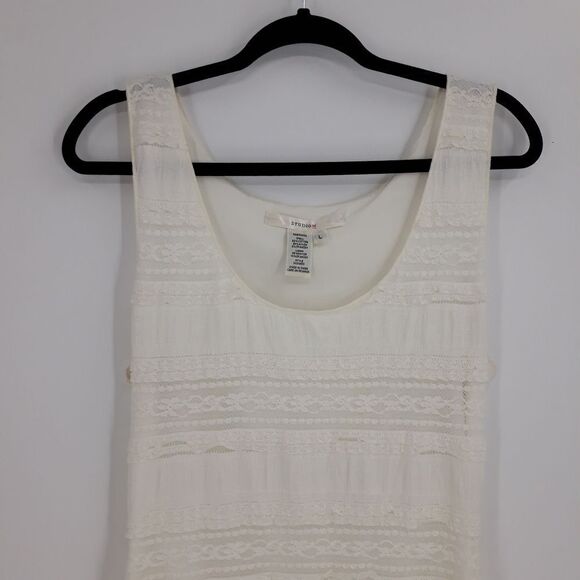 Studio M Boho Lace Sleeveless Scoop Neck Mini Dress Ivory Sz L - Picture 4 of 10